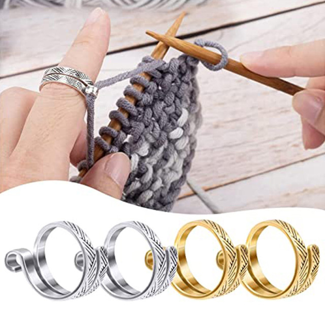 Knitting Ring Crochet Loop DIY Knitting Finger Wear Thread Wrapped Open  Rings Yarn Guides Craft Adjustable Sewing Accessories - AliExpress